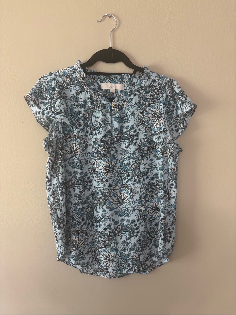 LOFT Blue Paisley Floral Short-Sleeve Blouse